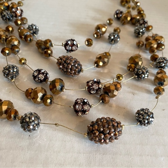Beaded Necklace & Earring Set Faceted Glass Copper Gunmetal Layered Necklace - Picture 10 of 16